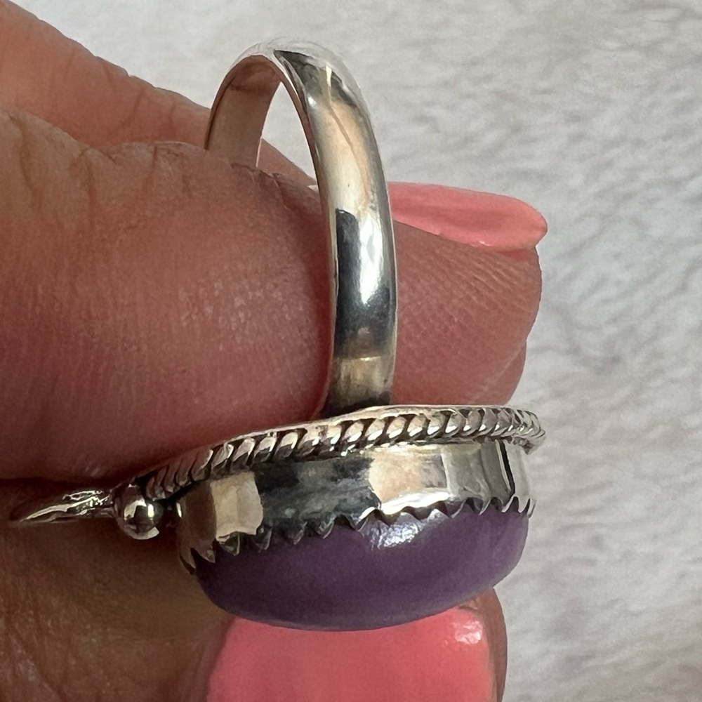 925 silver moon & stars ring with purple lepidolite stone ring size 6 1/2 - Picture 4 of 7
